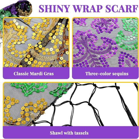 Geyoga 5 Packs Mardi Gras Outfit for Women, Mardi Gras Costume Accessories Set, Beads Necklaces Shawl Scarf Feather Headband Dangle Earrings Masquerade Eye Mask Carnival Costumes in Saudi Arabia