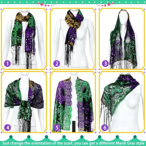 Geyoga 5 Packs Mardi Gras Outfit for Women, Mardi Gras Costume Accessories Set, Beads Necklaces Shawl Scarf Feather Headband Dangle Earrings Masquerade Eye Mask Carnival Costumes in Saudi Arabia