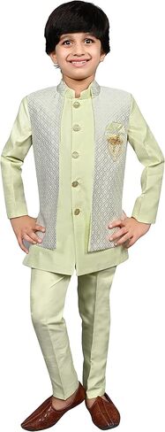 AHHAAAA Kids صدرية من مزيج الحرير الهندي العرقي طقم بيجامة كورتا لباس تقليدي على طراز بوليوود فستان زفاف للأولاد in Kuwait