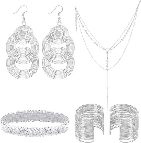 HOVEOX 6 Pieces Disco Costume Accessory Set 70s Costume Disco Accessories Includes Disco Earrings Bracelets Necklace Headband in Kuwait