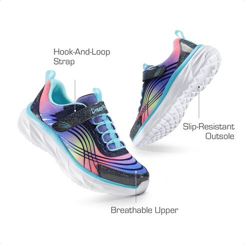 DREAM PAIRS Kids Sneakers for Girls Tennis Shoes Kids Sparkle ColorBurst Lightweight Running Shoes Casual Walking Shoes with Hook and Loop for Little/Big Kid in Saudi Arabia