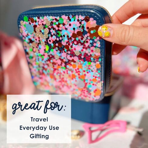 منظم المجوهرات الأساسيات للحفلات المعبأة؛ تخزين الأزياء الصغيرة للنساء والفتيات للخواتم والقلائد والأقراط؛ مظهر عصري للسيدات في المدرسة أو العمل أو السفر أو في المنزل؛ الأزرق الداكن in Kuwait