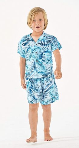 Hawaii Hangover Boy Aloha Luau Shirt Cabana Set in Simply Blue Palms in Saudi Arabia