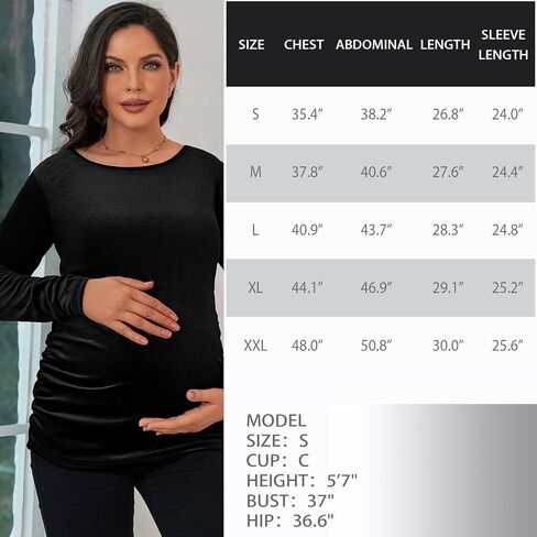 جينكانا خمر الأمومة المخملية القمم قمصان طويلة الأكمام Ruched الجانبين الدافئة القطيفة الحمل المحملة الخريف الأمومة بلوزة الملابس in Kuwait