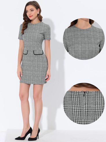 Allegra K Work Dresses for Women's Short Sleeve Vintage Houndstooth Pencil Sheath Dress in Saudi Arabia