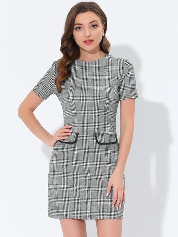 Allegra K Work Dresses for Women's Short Sleeve Vintage Houndstooth Pencil Sheath Dress in Saudi Arabia