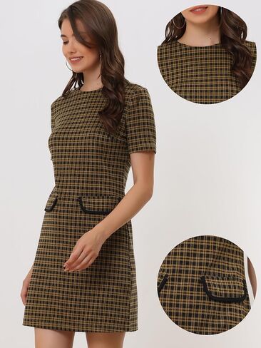 Allegra K Work Dresses for Women's Short Sleeve Vintage Houndstooth Pencil Sheath Dress in Saudi Arabia