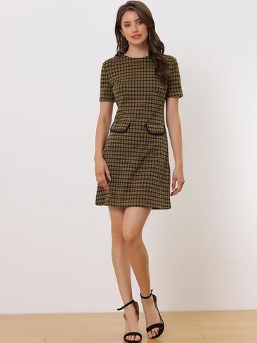 Allegra K Work Dresses for Women's Short Sleeve Vintage Houndstooth Pencil Sheath Dress in Saudi Arabia