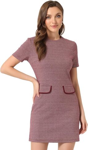 Allegra K Work Dresses for Women's Short Sleeve Vintage Houndstooth Pencil Sheath Dress in Saudi Arabia