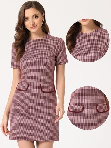 Allegra K Work Dresses for Women's Short Sleeve Vintage Houndstooth Pencil Sheath Dress in Saudi Arabia