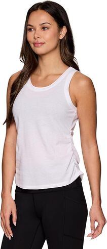 RBX Women's Cotton Blend Tank Top, Textured Breathable Workout Cami with Side Ruching for Running, Casual Wear, Fashion in Kuwait