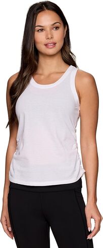 RBX Women's Cotton Blend Tank Top, Textured Breathable Workout Cami with Side Ruching for Running, Casual Wear, Fashion in Kuwait