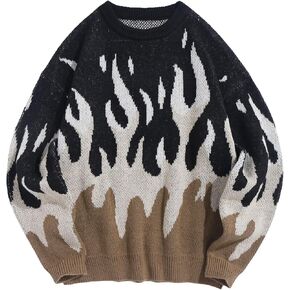 ZAFUL الرجال المتضخم سترة Y2K الجمالية لهب الجرافيك Crewneck متماسكة البلوز للجنسين عارضة البلوزات in Saudi Arabia