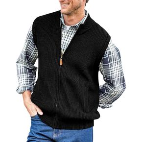 Ryannology Mens Full Zip Up Sweater Vest Knitted Cardigan Slim Fit Casual Warm Sleeveless Outerwear with 2 Pockets