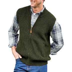 Ryannology Mens Full Zip Up Sweater Vest Knitted Cardigan Slim Fit Casual Warm Sleeveless Outerwear with 2 Pockets in Kuwait