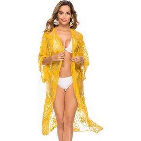 TISDEN Women's Lace Cardigan Floral Crochet Sheer Beach Cover Ups Long Kimono Bikini Bathing Suit in Kuwait