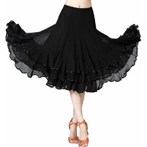 Leemiman 3 Layer Elegant Ballroom Dance Dress Latin Flamenco Dance Skirt for Women
