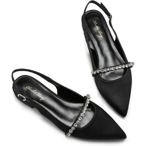 Elisabet Tang Women Slingback Flats with Rhinestone Pointed Toe Flats for Women Dressy Shoes