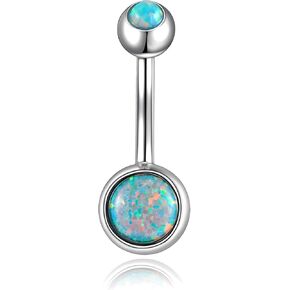 Lantine Real Opal Belly Rings Surgical Steel Belly Button Rings Opal 14G Double Jeweled Opal Navel Rings