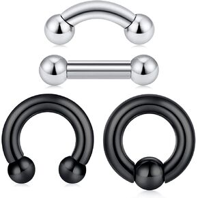 Anicina PA Rings Internally Threaded Circular Barbell Horseshoe Rings Spring Action Captive Bead Ring CBR Curved Barbell Bent Straight Barbell Surgical Steel 2G 4G 6G 8G 10G 12G Body Piercing Jewelry in Kuwait