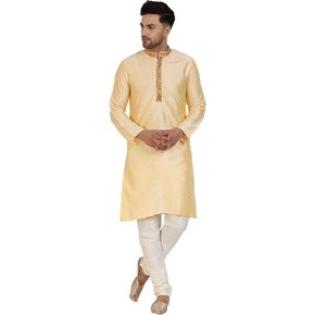 SKAVIJ Men's Art Silk Kurta Pajama Indian Traditional Suit Annivarsary Party Dress Set