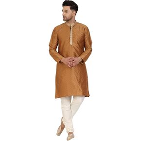 SKAVIJ Men's Art Silk Kurta Pajama Indian Traditional Suit Annivarsary Party Dress Set in Kuwait