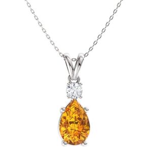 Diamondere Natural and Certified Pear Cut Gemstone and Teardrop Pendant Necklace with Diamond in 14k Solid Gold | 0.43 Carat Pendant with Chain