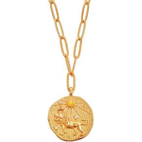 AUROZIA 12 Constellation Necklace Lucky Zodiac Personalized Necklace 18K Heavy Gold Plated Paperclip Chain Necklace with Crystals and Gemstones Double Sided Coin Necklace Birthday Day Gifts for Women Girls in Saudi Arabia