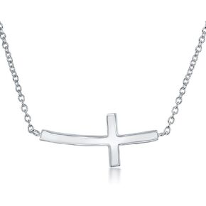 Beaux Bijoux Sterling Silver 14k Gold Plated Sideways Cross Necklace | Confirmation and Communion Gifts for Girls | Curved Cross Pendant for Women in Saudi Arabia