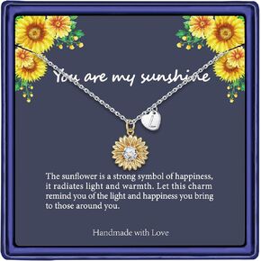MONOZO Initial Sunflower Necklace for Women Girls, 14k Gold Plated Sunflower Necklace Pendant CZ Heart Letter Initial Necklace You are My Sunshine Gifts Sunflower Jewelry for Girls in Kuwait