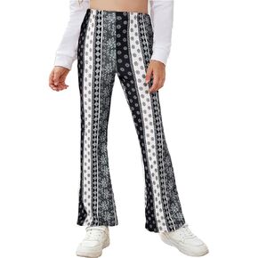 Arshiner Girls Print Flare Leggings Kids Elastic High Waisted Bell Bottoms Yoga Pants with Pockets