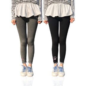 Kiench Girls' Leggings Cotton Ankle Length Warm Stretch Pants Embroidery 2-Pack in Saudi Arabia