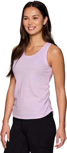 RBX Women's Cotton Blend Tank Top, Textured Breathable Workout Cami with Side Ruching for Running, Casual Wear, Fashion in Kuwait