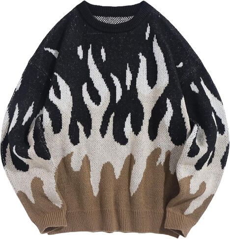 ZAFUL Men's Oversized Sweater Y2K Aesthetic Flame Graphic Crewneck Knit Pullover Unisex Casual Sweaters in Saudi Arabia