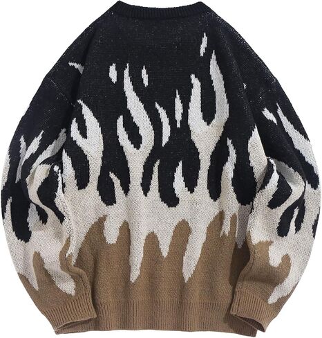 ZAFUL Men's Oversized Sweater Y2K Aesthetic Flame Graphic Crewneck Knit Pullover Unisex Casual Sweaters in Saudi Arabia