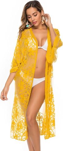 TISDEN Women's Lace Cardigan Floral Crochet Sheer Beach Cover Ups Long Kimono Bikini Bathing Suit in Kuwait
