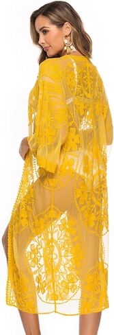 TISDEN Women's Lace Cardigan Floral Crochet Sheer Beach Cover Ups Long Kimono Bikini Bathing Suit in Kuwait