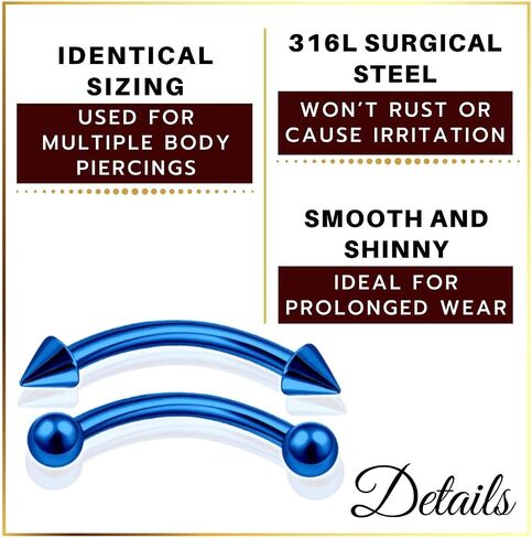 MATIGA 8Pcs Steel Anodized 16g 8mm 10mm Curved Barbell Piercing Jewelry Lip Cartilage Daith Helix Eyebrow 3mm Ball Cone More Choices in Saudi Arabia