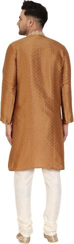 SKAVIJ Men's Art Silk Kurta Pajama Indian Traditional Suit Annivarsary Party Dress Set in Kuwait