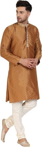 SKAVIJ Men's Art Silk Kurta Pajama Indian Traditional Suit Annivarsary Party Dress Set in Kuwait