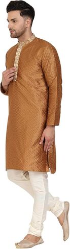 SKAVIJ Men's Art Silk Kurta Pajama Indian Traditional Suit Annivarsary Party Dress Set in Kuwait