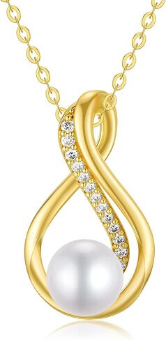14K Yellow Gold Pearl Necklace for Women Girls, Real Gold Pearl Pendant Necklace Mother's Day Pearl Jewelry for Mom, Wife, Grandma, 16"-18" in Saudi Arabia