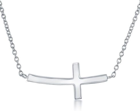 Beaux Bijoux Sterling Silver 14k Gold Plated Sideways Cross Necklace | Confirmation and Communion Gifts for Girls | Curved Cross Pendant for Women in Saudi Arabia