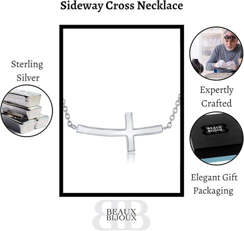 Beaux Bijoux Sterling Silver 14k Gold Plated Sideways Cross Necklace | Confirmation and Communion Gifts for Girls | Curved Cross Pendant for Women in Saudi Arabia
