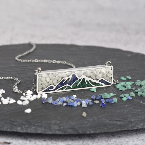Lauren-Spencer Gemstone Mountain Necklace for Women White Howlite Turquoise Tumbled Chips Pendant Necklace Dainty Mountain Range Necklaces for Women Girls Nature Jewelry Gift in Kuwait