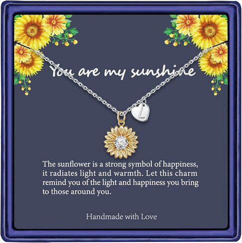 MONOZO Initial Sunflower Necklace for Women Girls, 14k Gold Plated Sunflower Necklace Pendant CZ Heart Letter Initial Necklace You are My Sunshine Gifts Sunflower Jewelry for Girls in Kuwait