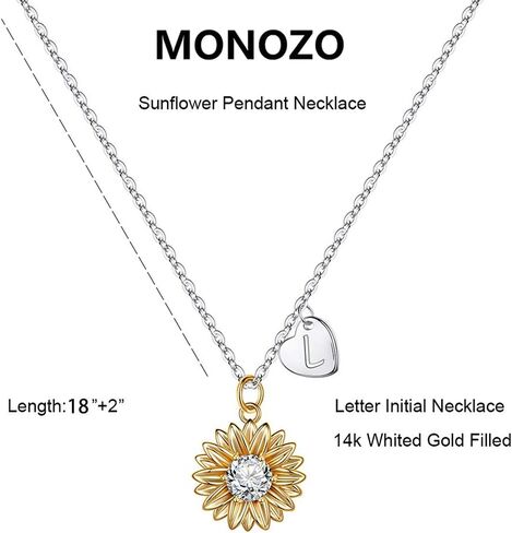 MONOZO Initial Sunflower Necklace for Women Girls, 14k Gold Plated Sunflower Necklace Pendant CZ Heart Letter Initial Necklace You are My Sunshine Gifts Sunflower Jewelry for Girls in Kuwait
