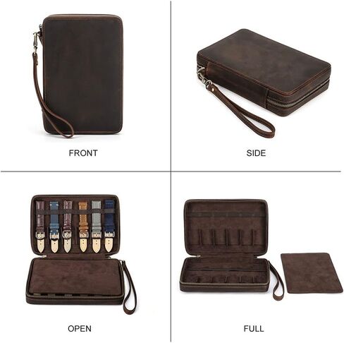 جهات الاتصال حافظة جلدية لسوار الساعة للسفر 12 فتحة لساعات الساعات للرجال منظم تخزين لحزام الساعات متوافق مع معظم أحزمة الساعات in Saudi Arabia
