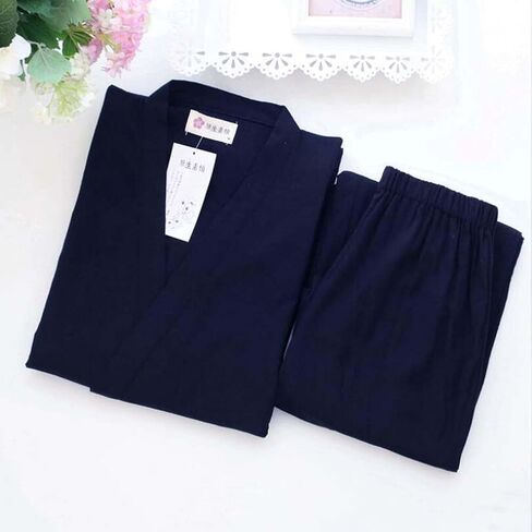 Fendawn Strive Classical Japanese Style Men Cotton Bathrobe Pajamas Kimono Casual Clothes, Navy Blue in Saudi Arabia
