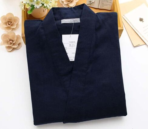 Fendawn Strive Classical Japanese Style Men Cotton Bathrobe Pajamas Kimono Casual Clothes, Navy Blue in Saudi Arabia
